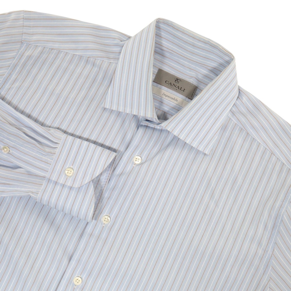 Canali Impeccabile Dress Shirt Men 15.5 39 Striped Business Formal Blue Cotton